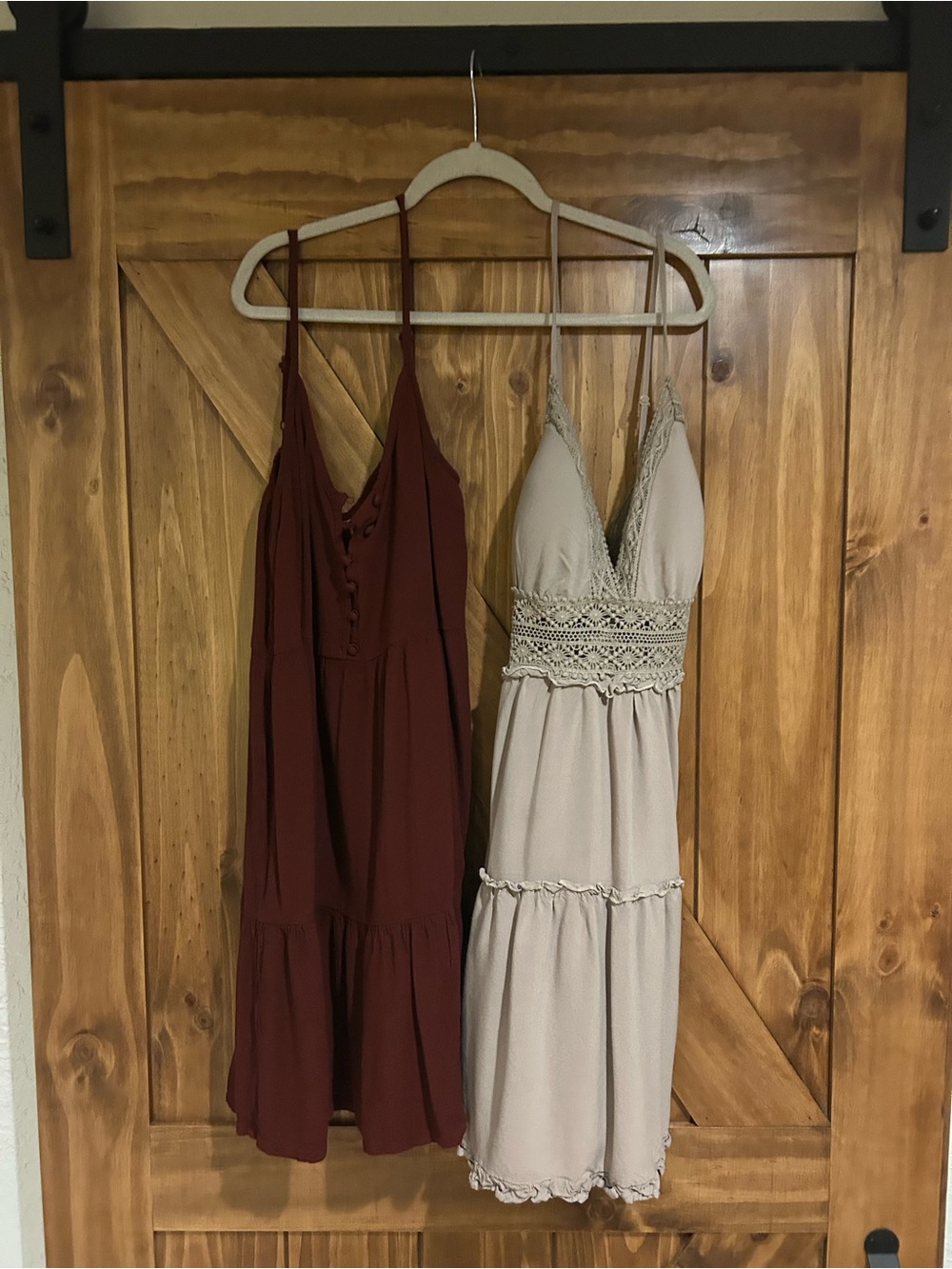 Mossimo Supply Co. Burgundy and Justify Beige Spaghetti Strap Mini Dresses (2)